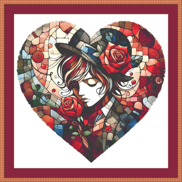 Mosaic Muse Artistic Stained Glass Heart counted cross stitch pattern by World of Love Hearts/Adrian G. Eyre