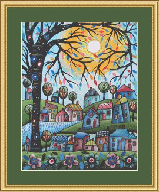 Blues Village (Small) counted cross stitch pattern by Karla Gerard