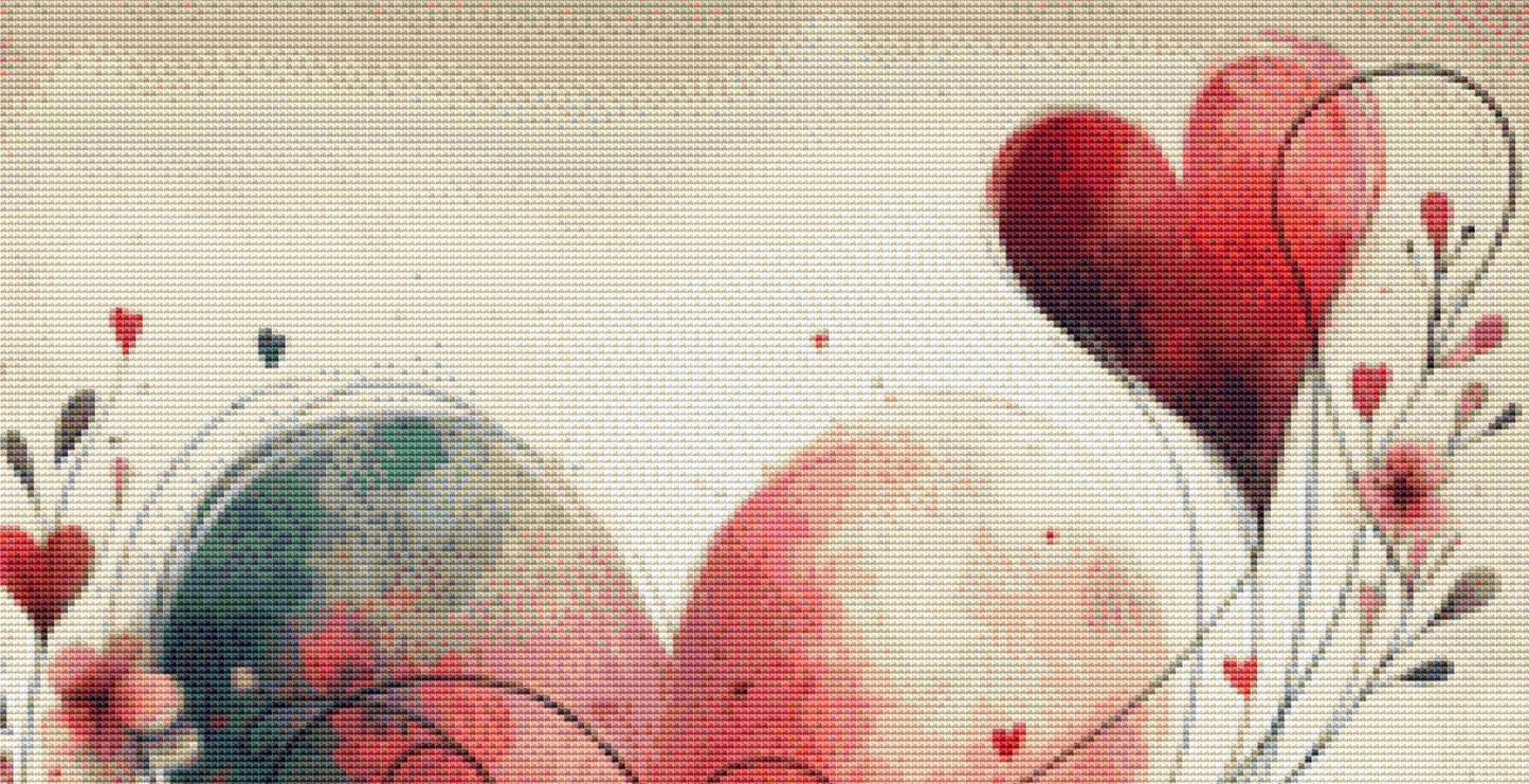 Love and Flowers Entwined (Small) counted cross stitch pattern by World of Love Hearts/Adrian G. Eyre