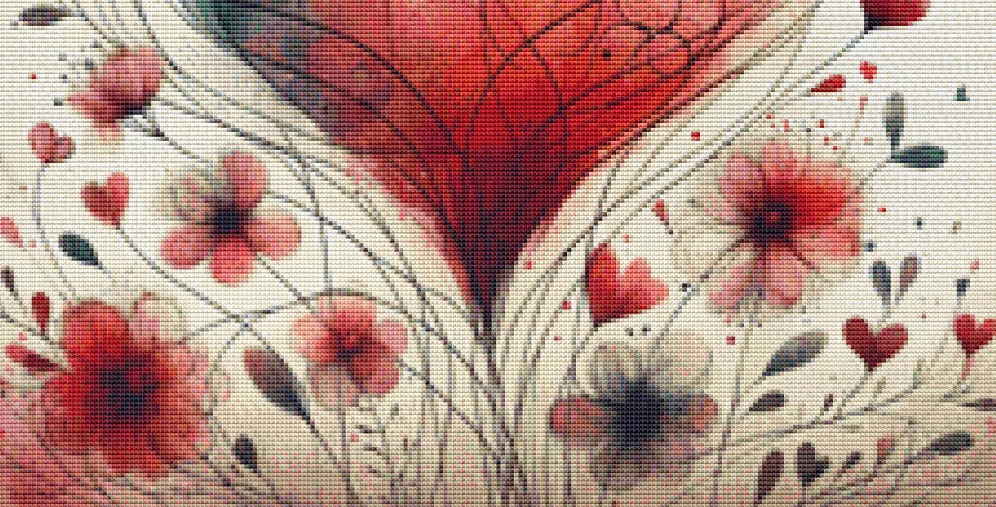 Love and Flowers Entwined (Small) counted cross stitch pattern by World of Love Hearts/Adrian G. Eyre
