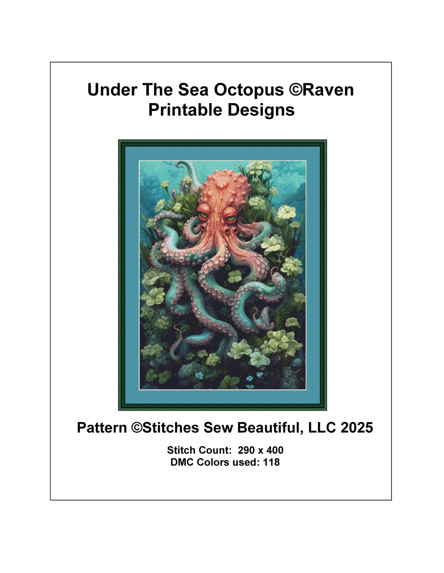 Under the Sea Octopus counted cross stitch pattern by Raven Printable Designs