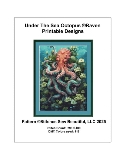 Under the Sea Octopus counted cross stitch pattern by Raven Printable Designs