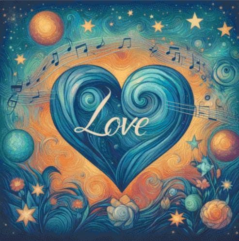 Stellar Symphony of Love counted cross stitch pattern by World of Love Hearts/Adrian G. Eyre