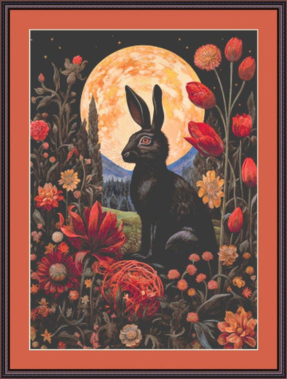 Gothic Botanical Rabbit counted cross stitch pattern by Dutch Lady Mystic Art