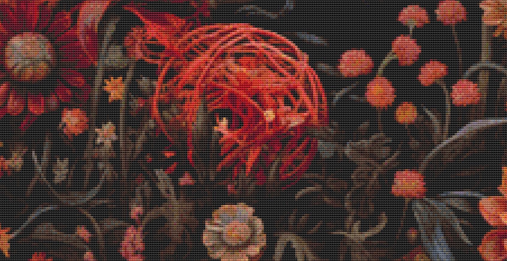 Gothic Botanical Rabbit counted cross stitch pattern by Dutch Lady Mystic Art