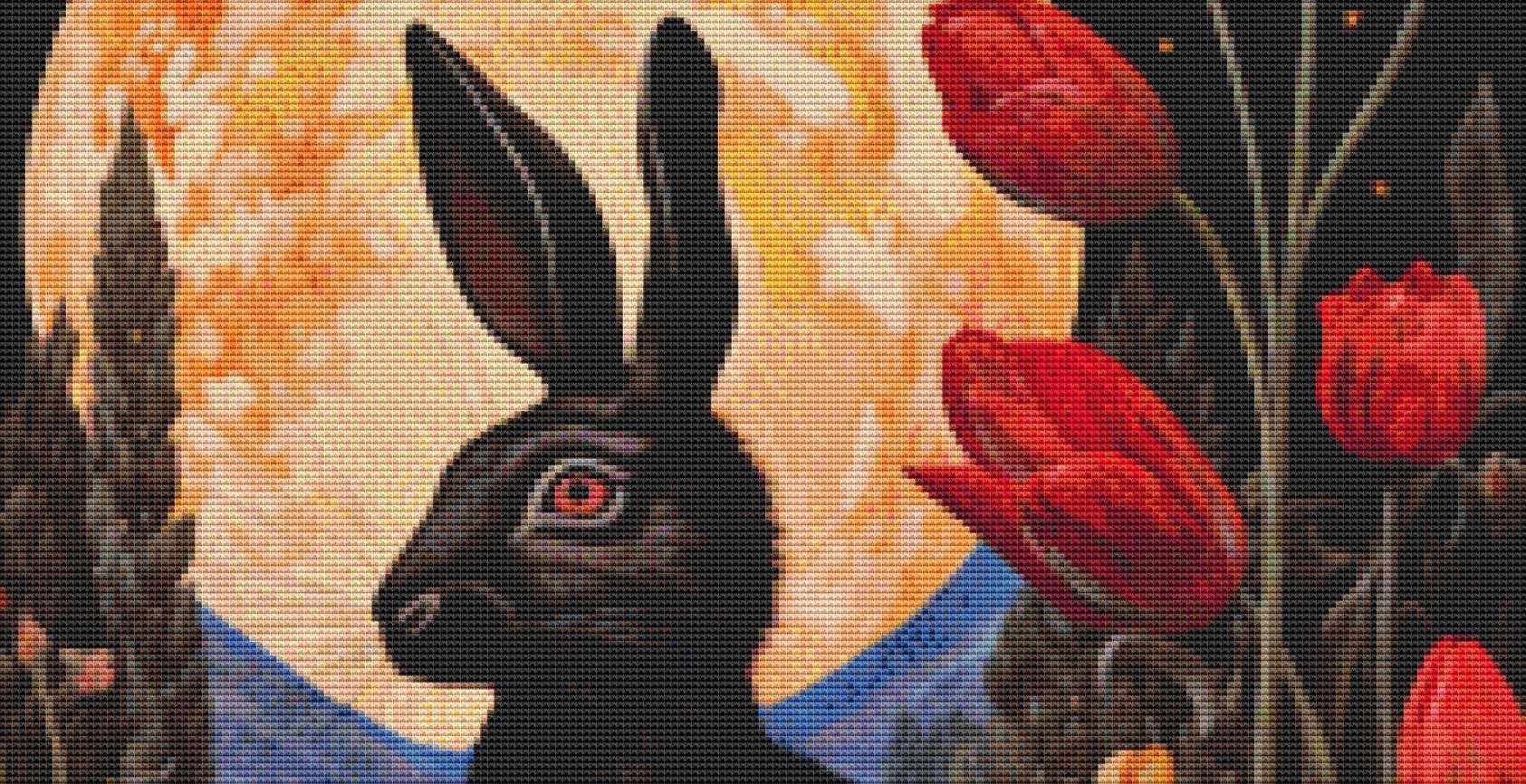 Gothic Botanical Rabbit counted cross stitch pattern by Dutch Lady Mystic Art