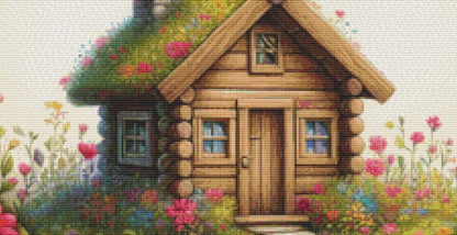 Cabin Nestled in a Heart of Flowers counted cross stitch pattern by World of Love Hearts/Adrian G. Eyre