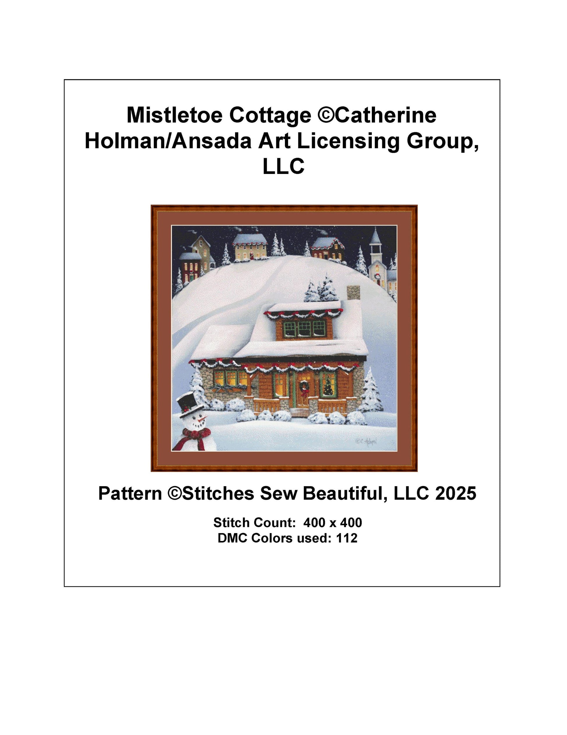 Mistletoe Cottage counted cross stitch pattern by Catherine Holman/Ansada Art Licensing Group, LLC