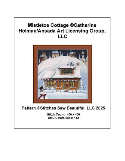 Mistletoe Cottage counted cross stitch pattern by Catherine Holman/Ansada Art Licensing Group, LLC