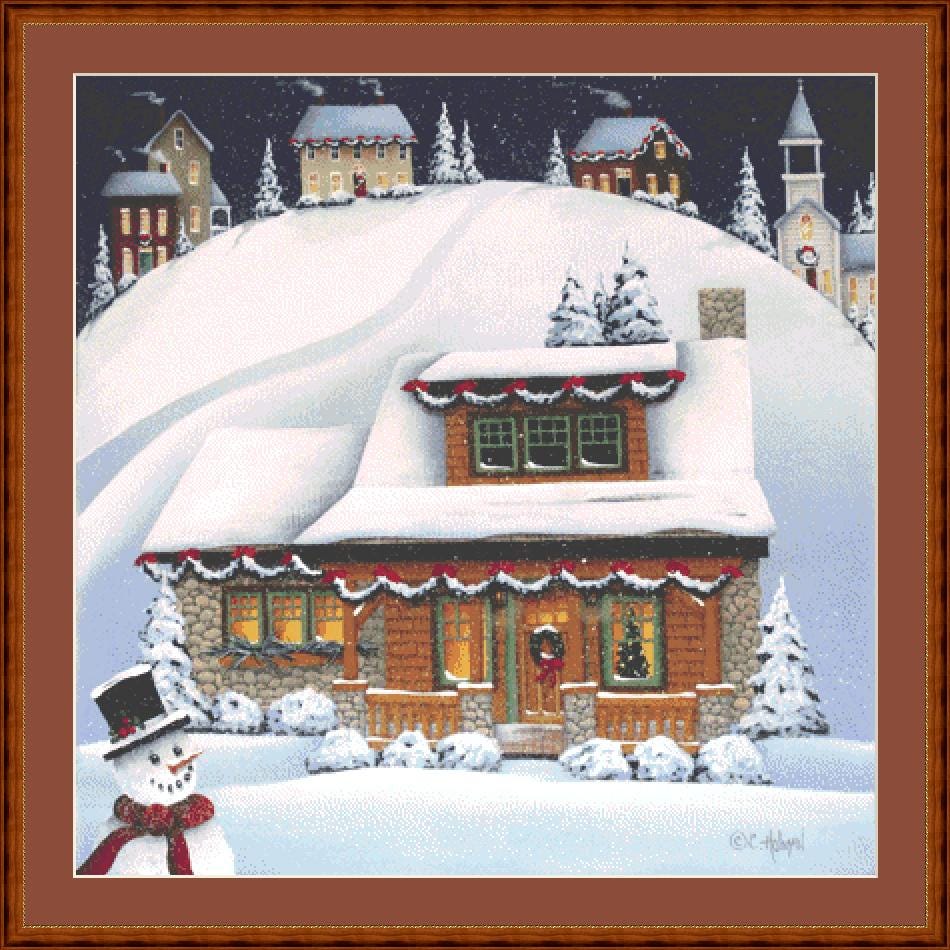 Mistletoe Cottage counted cross stitch pattern by Catherine Holman/Ansada Art Licensing Group, LLC