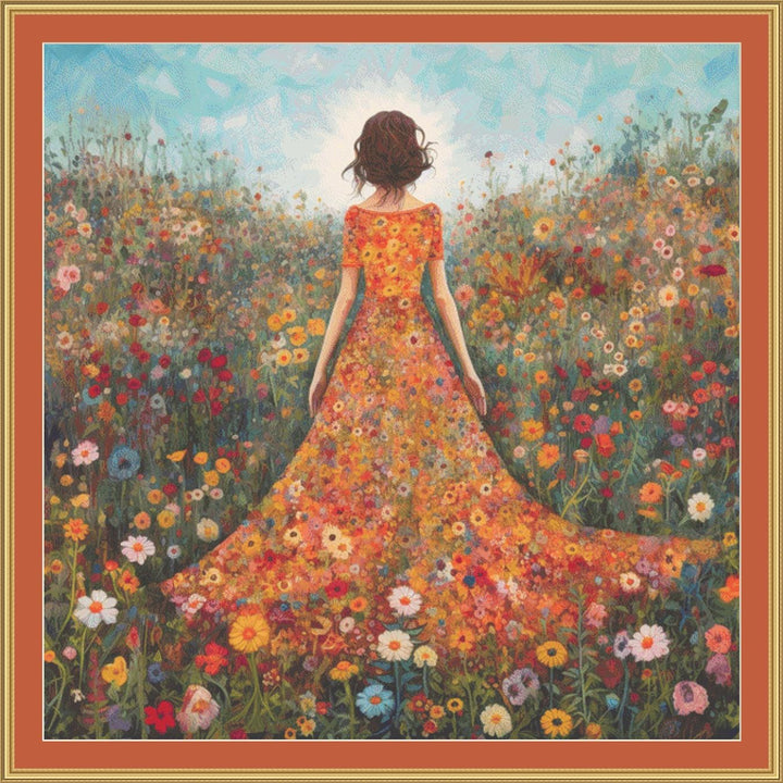 Woman in a Field of Flowers 1 (Max Size/Color) counted cross stitch pattern by Eder Jose Rosa