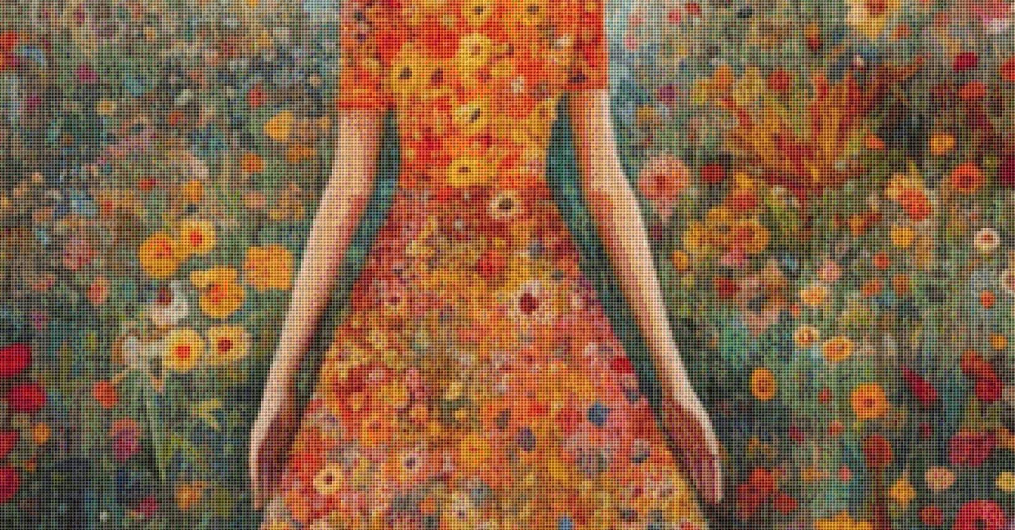 Woman in a Field of Flowers 1 (Max Size/Color) counted cross stitch pattern by Eder Jose Rosa