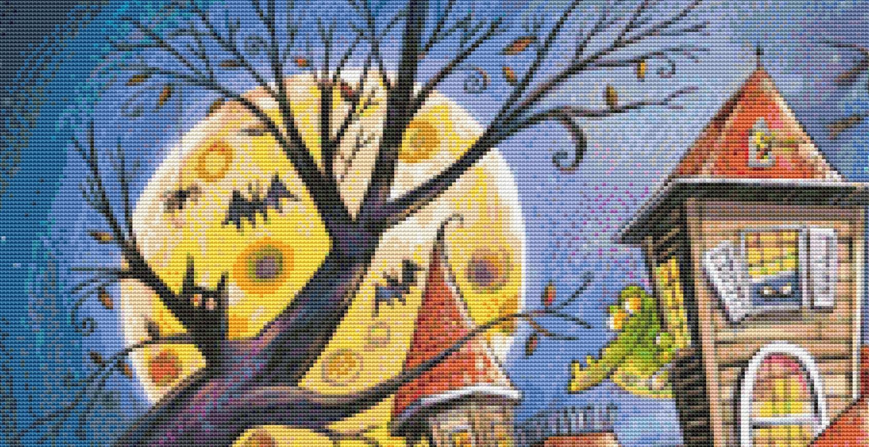 Doodle Town-Haunted House counted cross stitch pattern by Cobble Hill Puzzle Company/Ansada Art Licensing Group, LLC