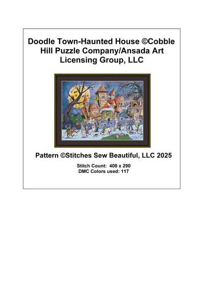 Doodle Town-Haunted House counted cross stitch pattern by Cobble Hill Puzzle Company/Ansada Art Licensing Group, LLC