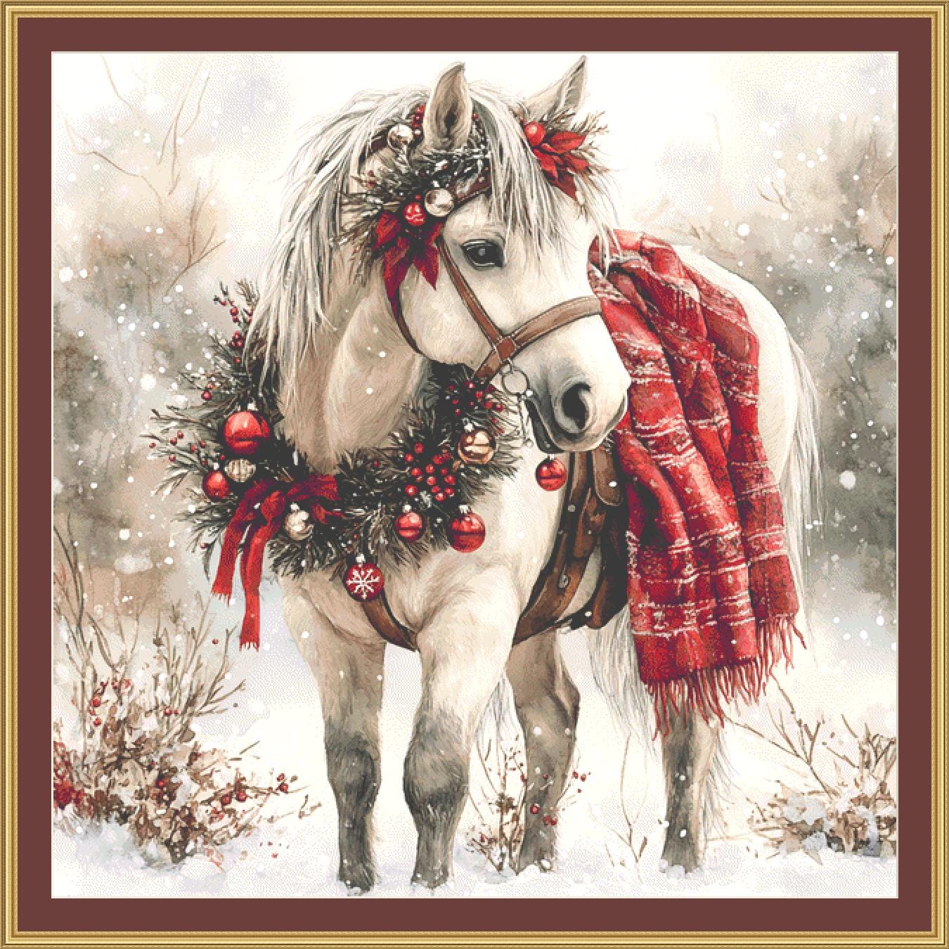Christmas Pony (Max Size/Color) counted cross stitch pattern by Clip Art Studio X