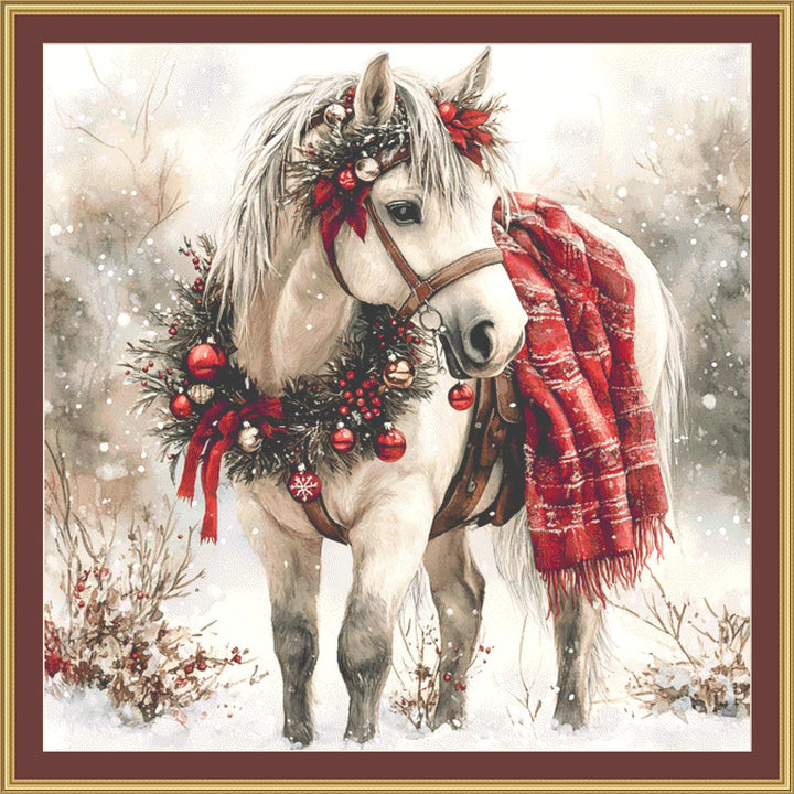 Christmas Pony (Max Size/Color) counted cross stitch pattern by Clip Art Studio X