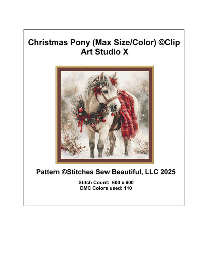 Christmas Pony (Max Size/Color) counted cross stitch pattern by Clip Art Studio X