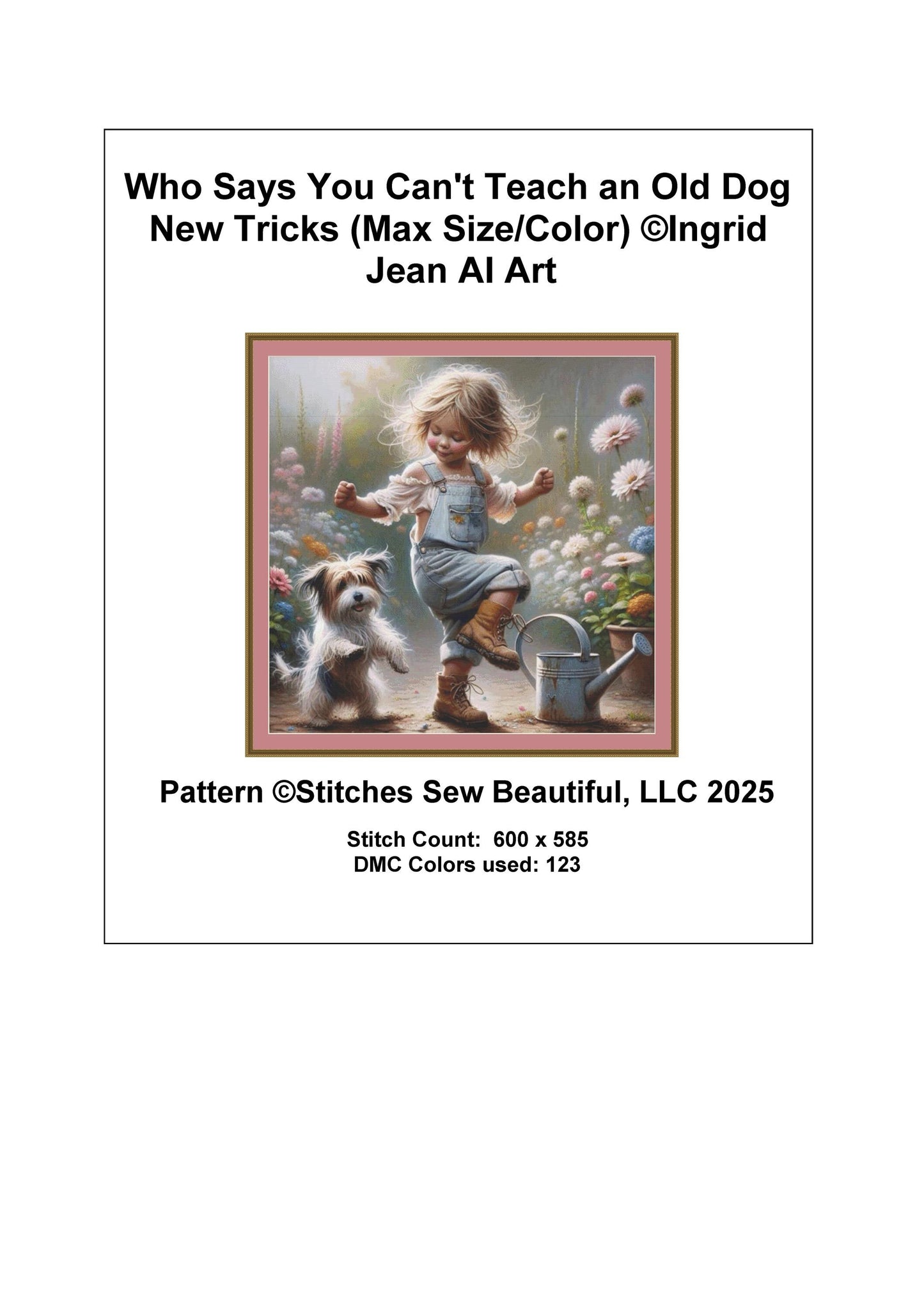 Who Says You Can't Teach an Old Dog New Tricks (Max Size/Color) counted cross stitch pattern by Ingrid Jean AI Art