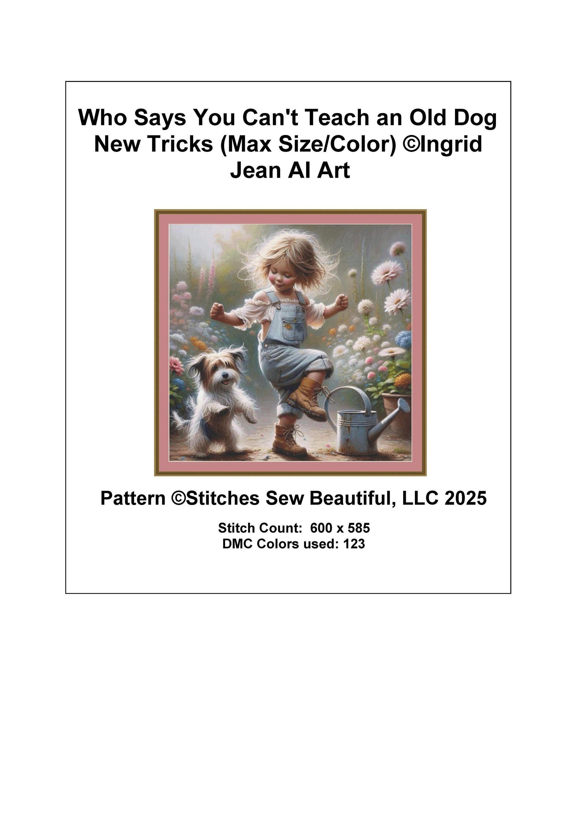 Who Says You Can't Teach an Old Dog New Tricks (Max Size/Color) counted cross stitch pattern by Ingrid Jean AI Art