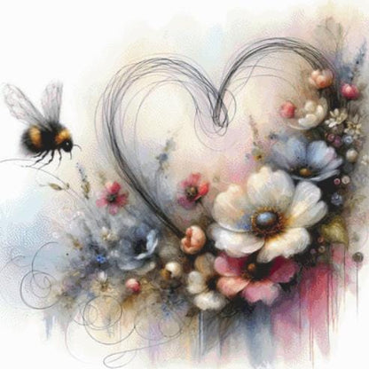Floral Heart Bumblebee Soul counted cross stitch pattern by World of Love Hearts/Adrian G. Eyre