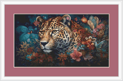Leopard in Flowers (Small) counted cross stitch pattern ©Adobe Ext. License