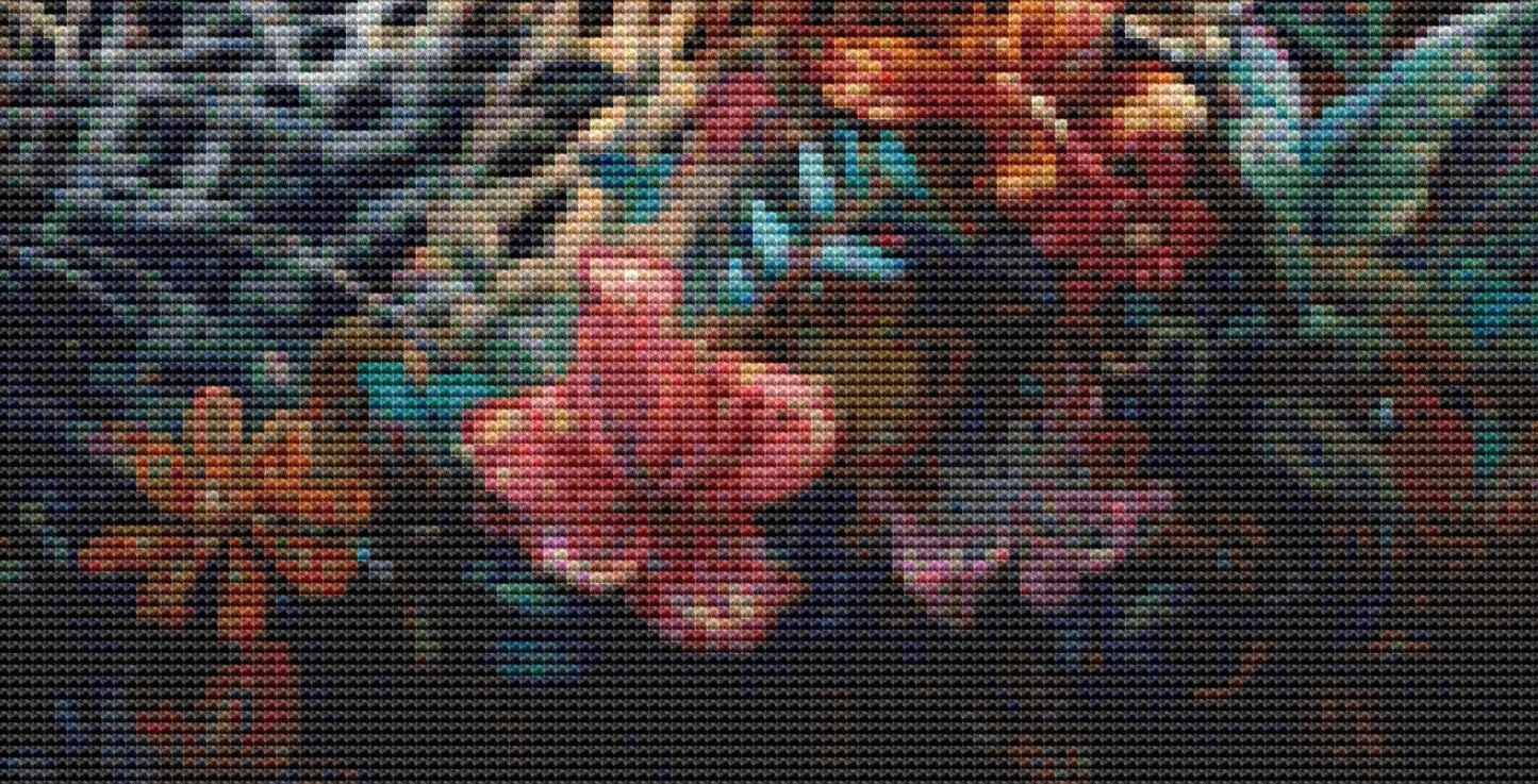 Leopard in Flowers (Small) counted cross stitch pattern ©Adobe Ext. License