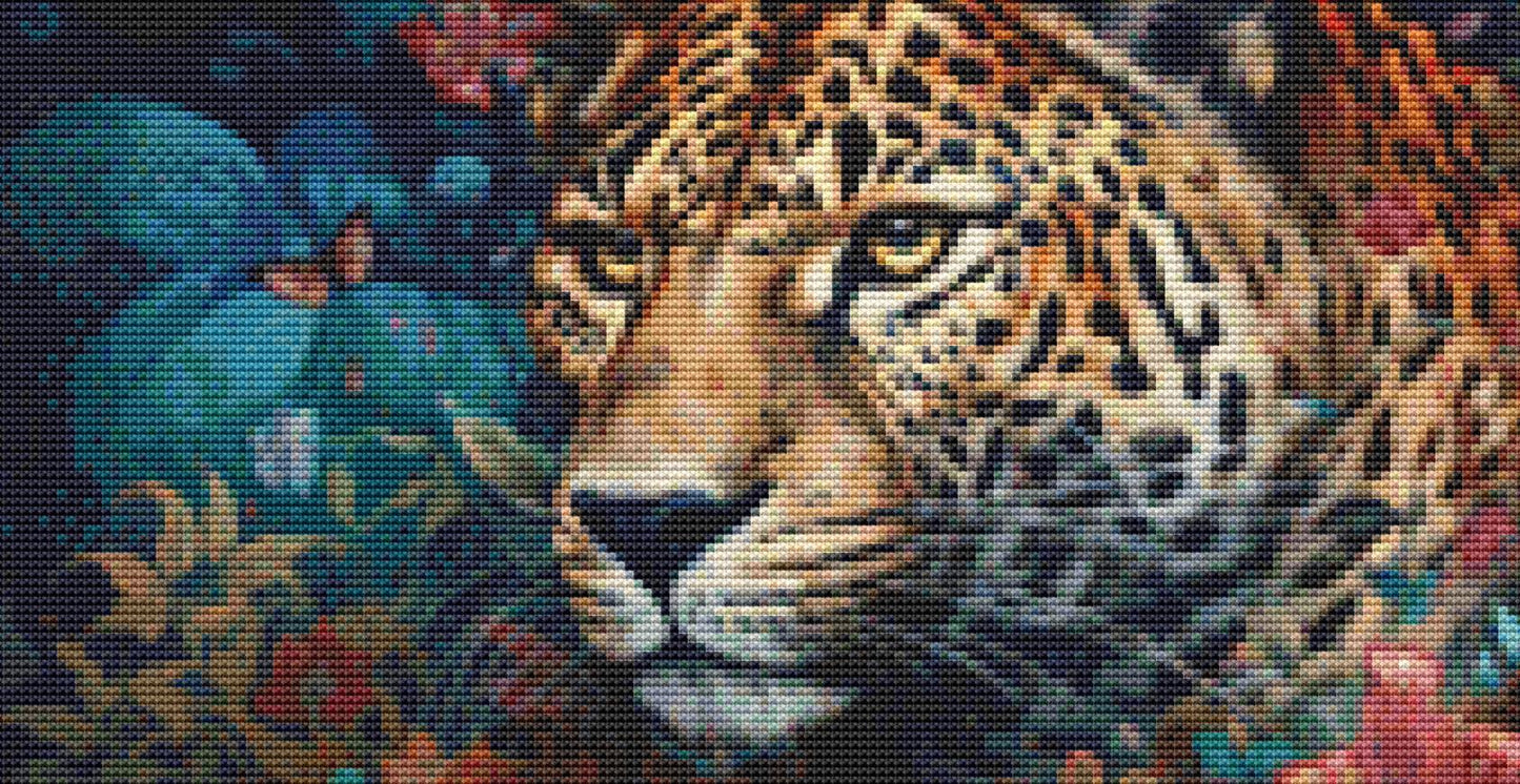 Leopard in Flowers (Small) counted cross stitch pattern ©Adobe Ext. License
