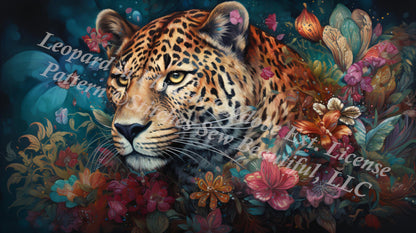 Leopard in Flowers (Small) counted cross stitch pattern ©Adobe Ext. License