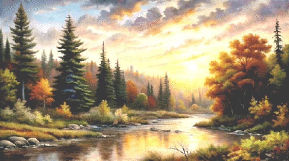Sunrise on the River counted cross stitch pattern ©Adobe Ext. License