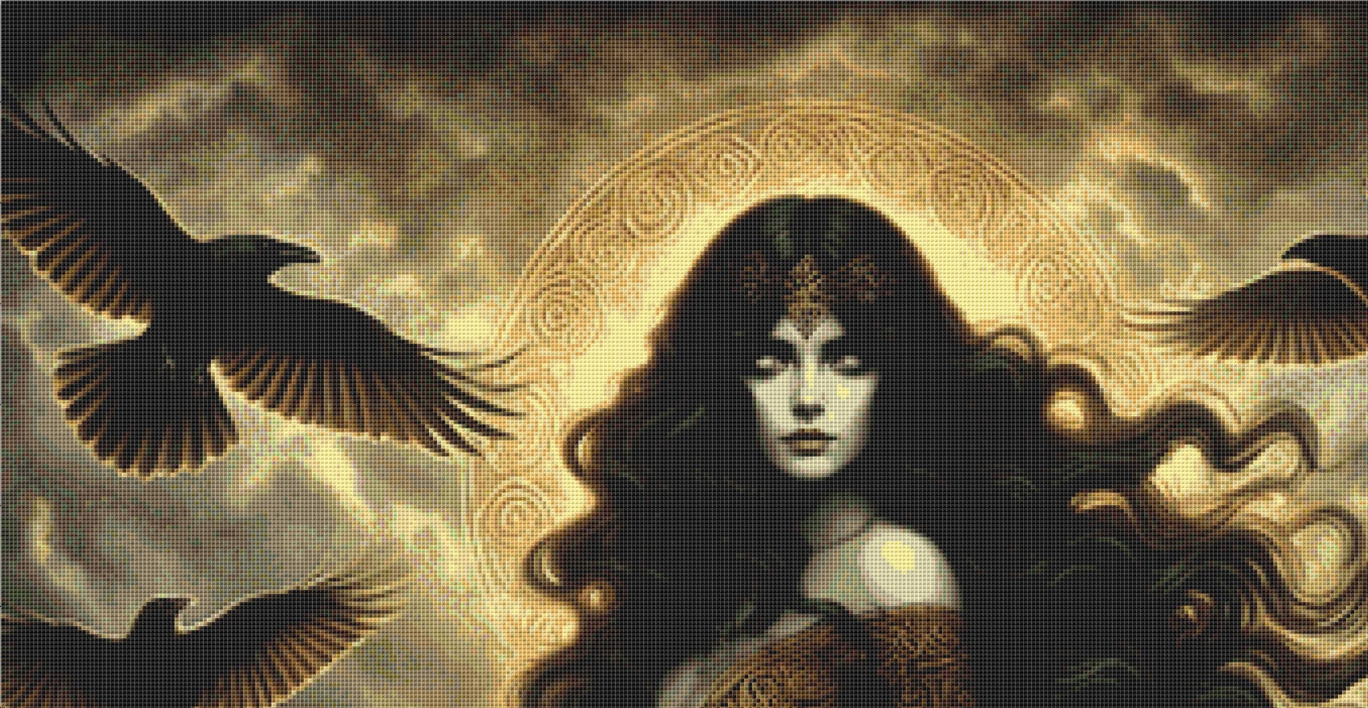 The Morrigan counted cross stitch pattern by Mystic Vision Gallery