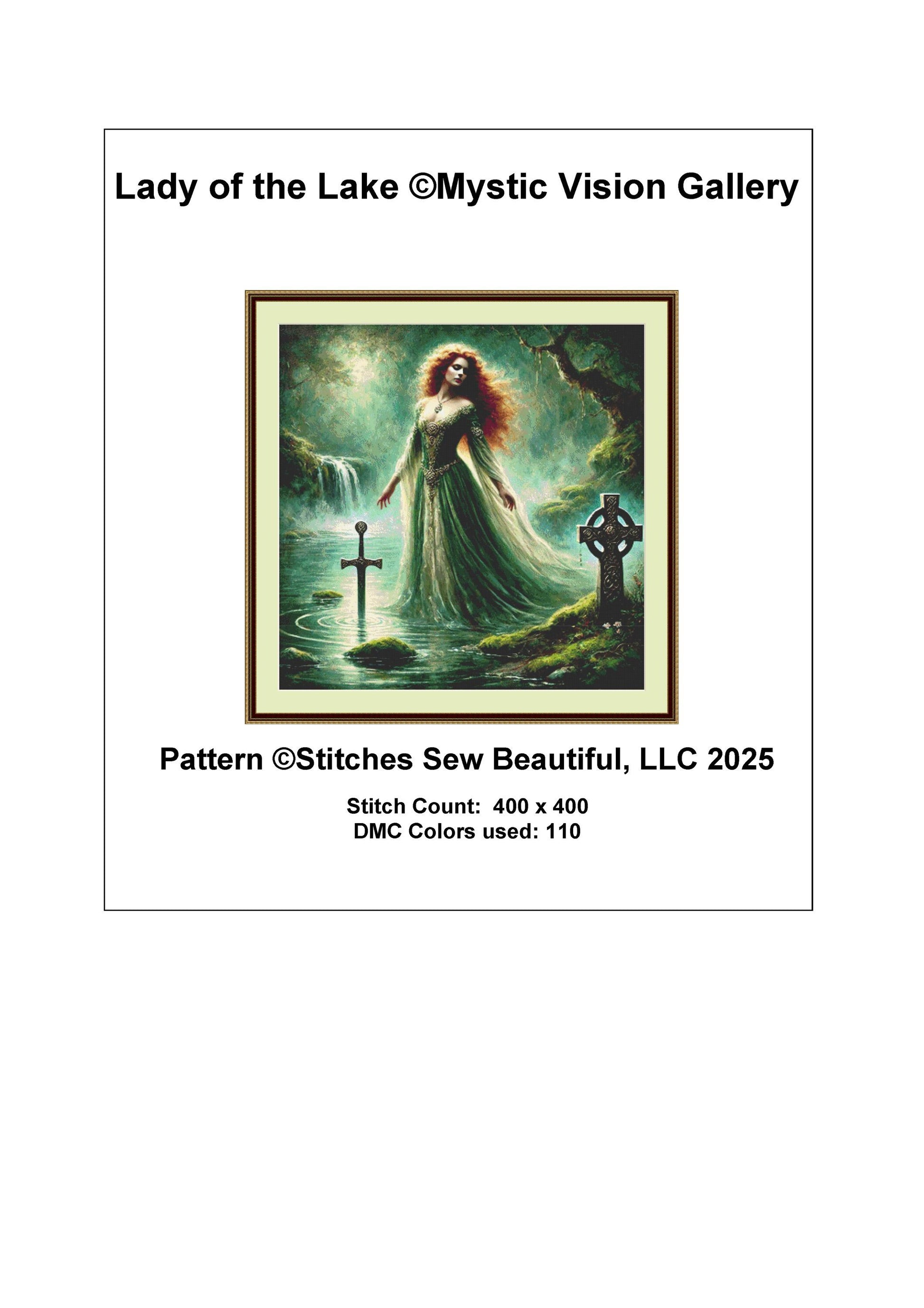 Lady of the Lake counted cross stitch pattern by Mystic Vision Gallery