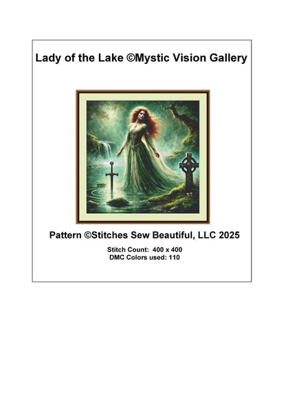 Lady of the Lake counted cross stitch pattern by Mystic Vision Gallery