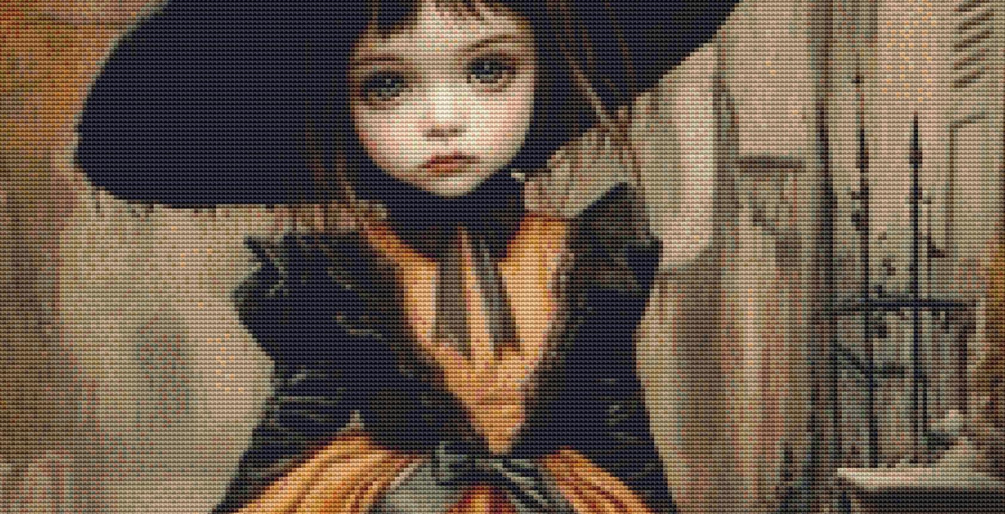 Trick or Treat counted cross stitch pattern by Ingrid Jean AI Art
