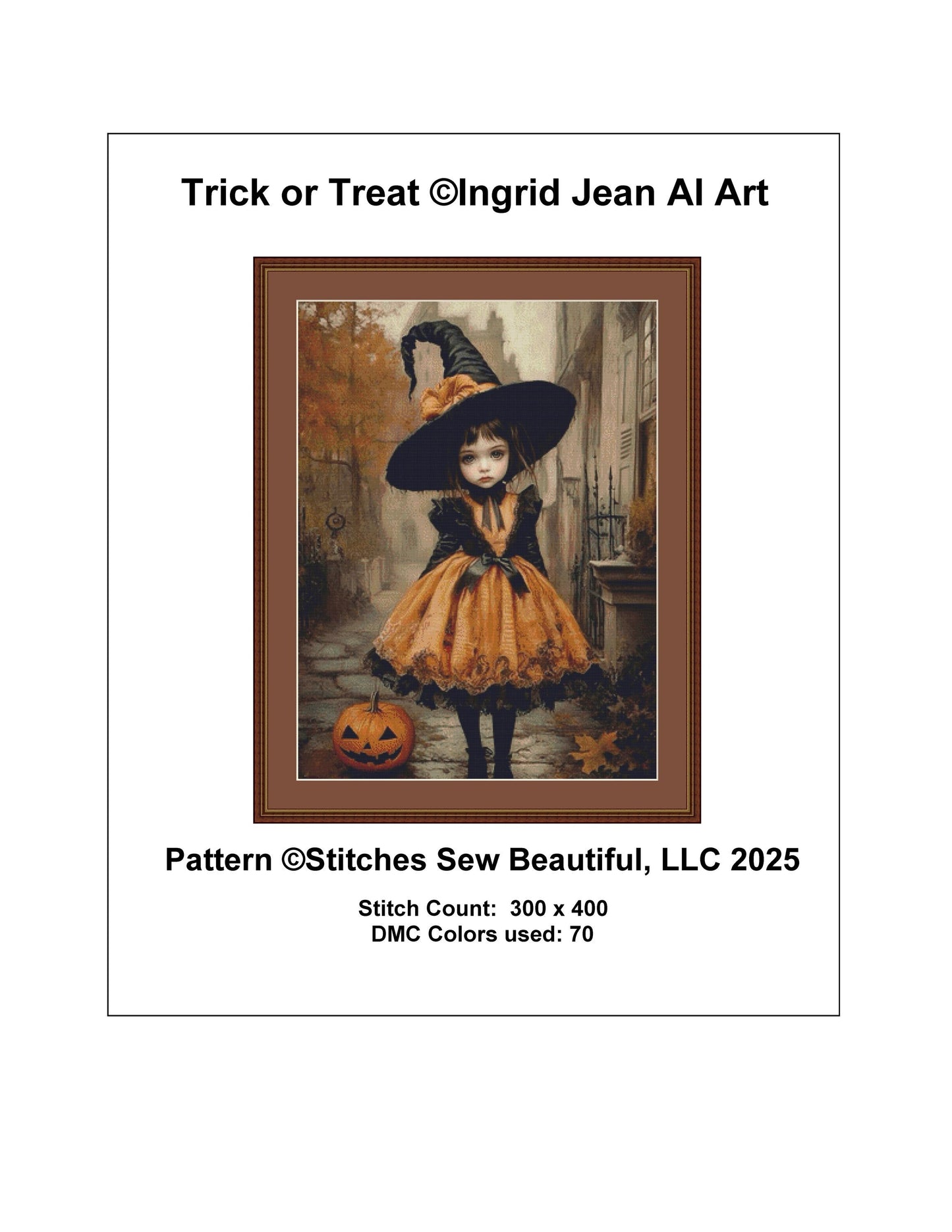 Trick or Treat counted cross stitch pattern by Ingrid Jean AI Art