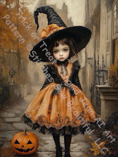 Trick or Treat counted cross stitch pattern by Ingrid Jean AI Art