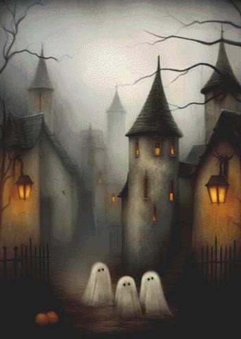 Haunted Village counted cross stitch pattern by Tammy L. Gross