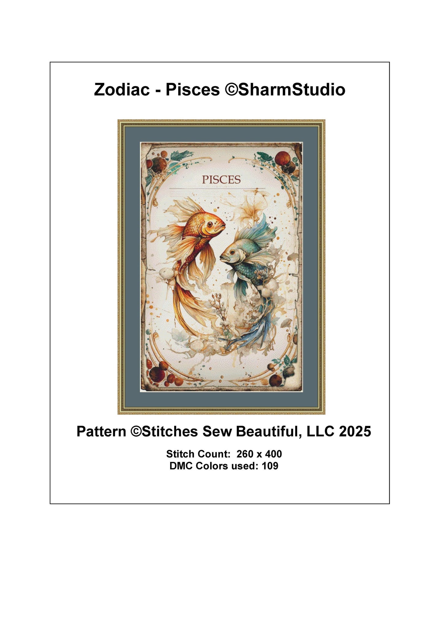 Zodiac - Pisces counted cross stitch pattern by Sharm Studio