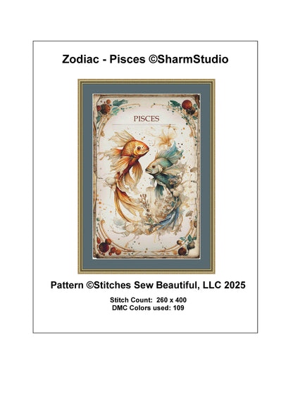Zodiac - Pisces counted cross stitch pattern by Sharm Studio