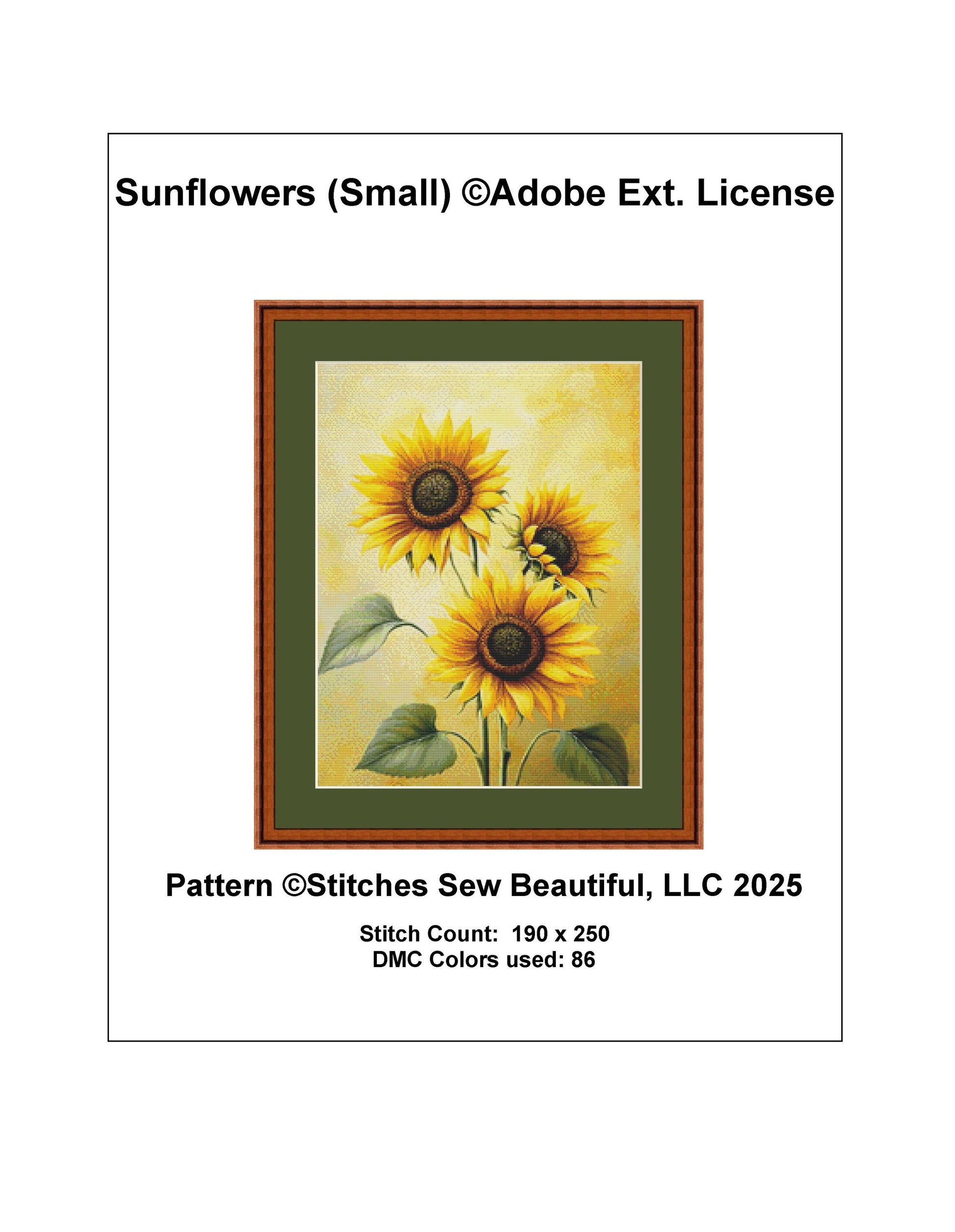 Sunflowers (Small) counted cross stitch pattern by ©Adobe Ext. License