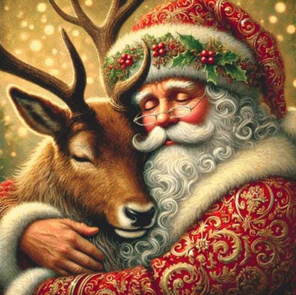 Tender Santa and Reindeer counted cross stitch pattern by Mystic Vision Gallery