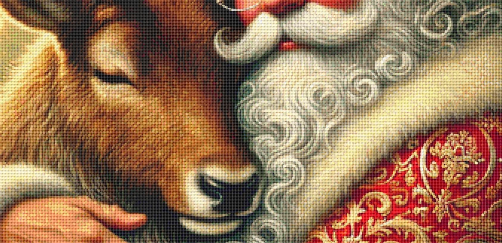 Tender Santa and Reindeer counted cross stitch pattern by Mystic Vision Gallery