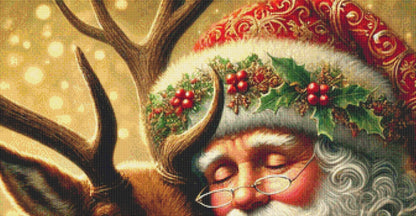Tender Santa and Reindeer counted cross stitch pattern by Mystic Vision Gallery