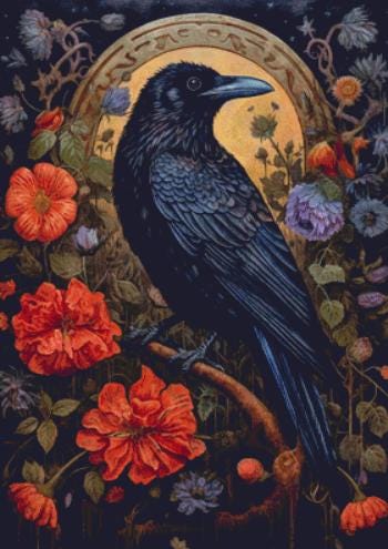 Gothic Botanical Raven counted cross stitch pattern by Dutch Lady Mystic Art