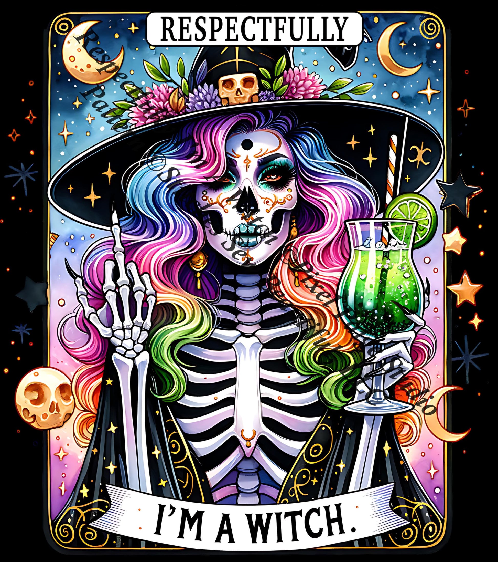 Respectfully I'm a Witch counted cross stitch pattern by Pixel Paige Studio