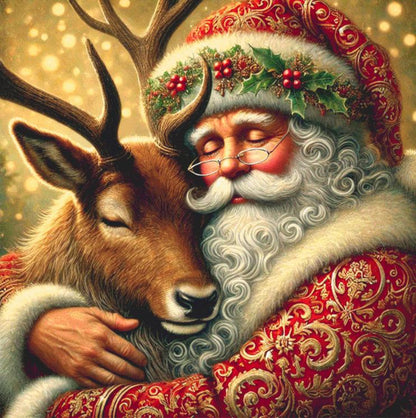 Tender Santa and Reindeer (Max Size/Color) counted cross stitch pattern by Mystic Vision Gallery