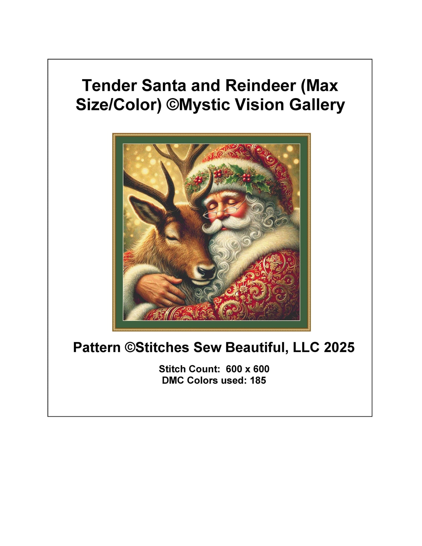 Tender Santa and Reindeer (Max Size/Color) counted cross stitch pattern by Mystic Vision Gallery