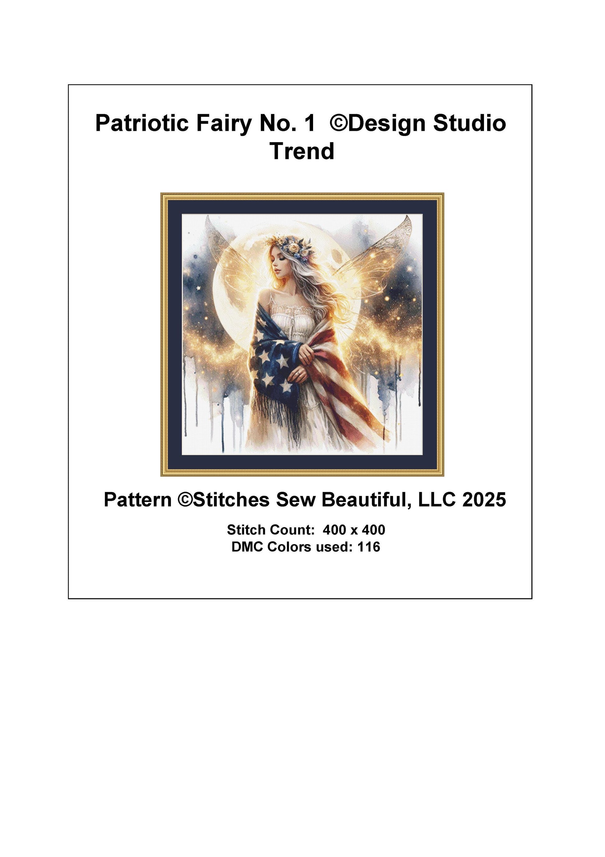 Patriotic Fairy No. 1 counted cross stitch pattern by Design Studio Trend