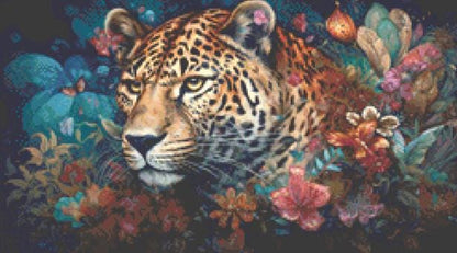 Leopard in Flowers (Small) counted cross stitch pattern ©Adobe Ext. License