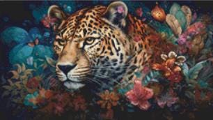 Leopard in Flowers (Small) counted cross stitch pattern ©Adobe Ext. License