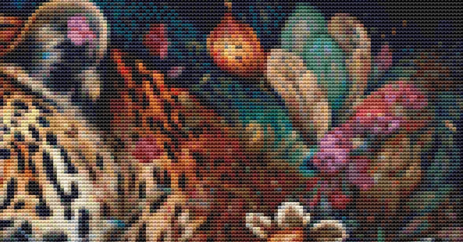 Leopard in Flowers (Small) counted cross stitch pattern ©Adobe Ext. License